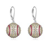 wholesale 925 Sterling Silver Baseball Shape CZ Dangle Drop Earrings for Women- Sliver Plated