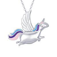 wholesale 925 Sterling Silver Flying Unicorn Pendant Necklace for Kids- Rhodium Plated