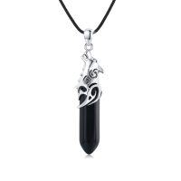 wholesale 925 Sterling Silver Black Onyx Crystal Wolf Head Pendant Necklaces for Men & Women- Rhodium Plated