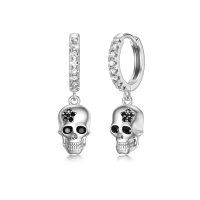 wholesale 925 Sterling Silver Stone  Skull Hoop Earrings Goth Halloween Jewelry- Rhodium Plated