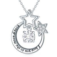 wholesale 925 Sterling Silver Moon & Stars Pendant Necklace with Cubic Zirconia for Women- Rhodium Plated