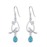 wholesale 925 Sterling Silver with Turquoise and Bird Design Dangle Earrings for Women- Rhodium Plated