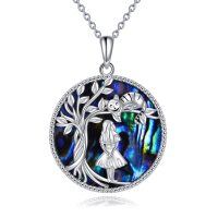 wholesale 925 Sterling Silver Round Abalone Shell Tree of Life Pendant Necklace for Women- Rhodium Plated