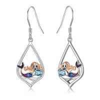 wholesale 925 Sterling Silver Teardrop Mermaid Dangle Earrings with Blue and Purple Stones for Women- rhodium