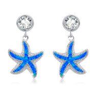 wholesale 925 Sterling Silver Blue Opal Starfish Drop Dangle Earrings Hypoallergenic Sea Life s for Her- Rhodium Plated