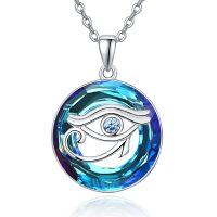 wholesale 925 Sterling Silver Blue Crystal Eye of Horus Pendant Necklace for Women- Rhodium Plated