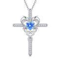wholesale 925 Sterling Silver Blue Sapphire Cross Dolphins Pendant Necklace for Women -0-11
