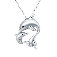 wholesale 925 Sterling Silver Mother & Child Dolphin Pendant Necklace for Women- Rhodium Plated