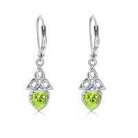 wholesale 925 Sterling Silver Heart-Shaped Peridot Celtic Knot Dangle Earrings for Women- Rhodium Plated