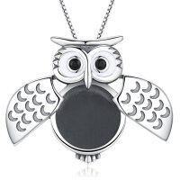 wholesale 925 Sterling Silver Owl Photo Locket Pendant Necklace for Women- Rhodium Plated
