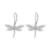 wholesale 925 Sterling Silver Dragonfly Heart Charm Leverback Hoop Earrings Celtic Knot Design  for Women- rhodium