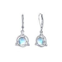 wholesale 925 Sterling Silver Moonstone & Turquoise Triquetra Drop Earrings for Women- Rhodium Plated