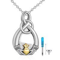 wholesale 925 Sterling Silver Celtic Claddagh Keepsake Jewelry Urn Locket with Chain and Funnel Set- Two Tone