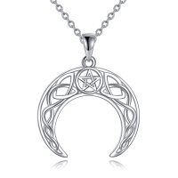 wholesale 925 Sterling Silver Crescent Moon Pentagram Pendant Necklace for Women Witchcraft Jewelry- Sliver Plated