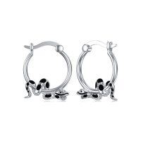 wholesale 925 Sterling Silver Snake Design Hoop Earrings for Women - Black Enamel Accents- Rhodium Plated