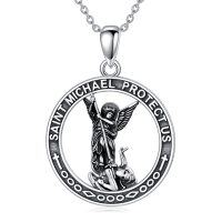 wholesale 925 Sterling Silver Saint Michael Protect Us Pendant Necklace Catholic Coin  for Men & Women- Oxidized/Oxidised