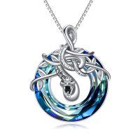 wholesale 925 Sterling Silver Blue Crystal Snake Pendant Necklace for Women- Rhodium Plated