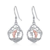 wholesale 925 Sterling Silver Rose Gold Plated Horse and Girl Dangle Earrings for Women- Oxidized/Oxidised