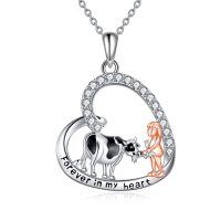 wholesale 925 Sterling Silver Crystal Cow and Girl Heart Pendant Necklace for Women- Rhodium And Rose Gold Plated