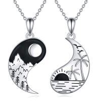 wholesale 925 Sterling Silver Yin Yang Couples Palm Tree Sunset Pendant Necklaces- Sliver Plated