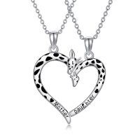 wholesale 925 Sterling Silver Mother Daughter Giraffe Heart Matching Necklaces Set- Rhodium Plated