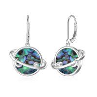 wholesale 925 Sterling Silver Abalone Shell Planet Leverback Drop Earrings for Women- Rhodium Plated