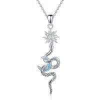 wholesale 925 Sterling Silver Snake Sun & Blue Crystal Pendant Necklace for Women- Rhodium Plated