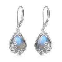 wholesale 925 Sterling Silver Labradorite Teardrop Drop Earrings Leverback Hooks 3cm Long- Sliver Plated