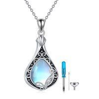 wholesale 925 Sterling Silver Teardrop Moonstone Filigree Cremation Urn Necklace with Funnel and Fill Tool Set- Sliver Plated