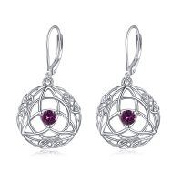 wholesale 925 Sterling Silver Purple Stone Celtic Knot Dangle Earrings for Women- Rhodium Plated