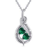 wholesale 925 Sterling Silver Heart-Shaped Emerald Infinity Friendship Pendant Necklace for Women- Rhodium Plated