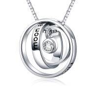 wholesale 925 Sterling Silver I Love You To the Moon And Back Engraved Triple Circle Cubic Zirconia Pendant Necklace For Mom- Sliver Plated