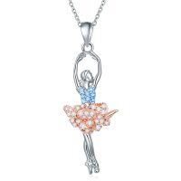 wholesale 925 Sterling Silver Blue Crystal Ballet Dancer Girl's Birthday Gift Necklace- rhodium