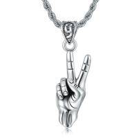 wholesale 925 Sterling Silver OXIDIZED MATTE VICTORY GESTURE MEN'S PENDANT NECKLACE (55+5CM) - KIDS' GIFTS- Black Rhodium Plated