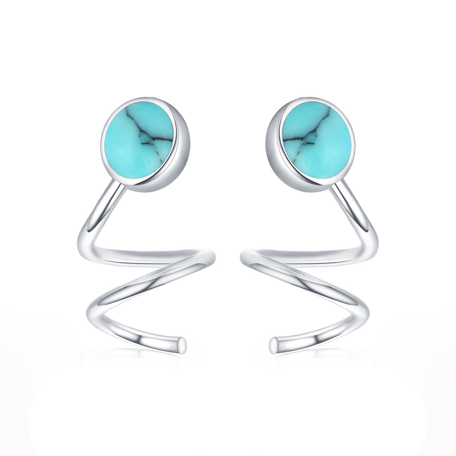 Sterling Silver Turquoise Ear Crawler Earrings for Women Hypoallergenic Stud Climber Cuffs Gifts - Silver Plated- Silver Plated