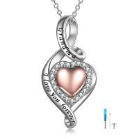 wholesale 925 Sterling Silver Pink Crystal Heart Urn Pendant Memorial Keepsake Necklace- Two Tone