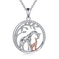 wholesale 925 Sterling Silver Mother & Baby Giraffe Pendant Necklace with Cubic Zirconia - Perfect Gift for Her- rhodium