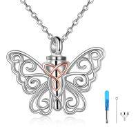wholesale 925 Sterling Silver Celtic Knot Butterfly Memorial Keepsake Cremation Jewelry Urn Pendant Necklace with Funnel and Fill Tool Set for Ashes (Butterfly)- rhodium