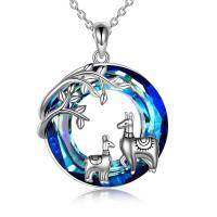 wholesale 925 Sterling Silver Blue Crystal Moon & Llamas Pendant Necklace for Women Girls- Rhodium Plated