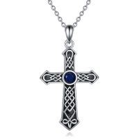 wholesale 925 Sterling Silver Blue Sapphire Celtic Knot Cross Pendant Necklace for Girls & Women's First Communion Confirmation Gifts- Rhodium Plated