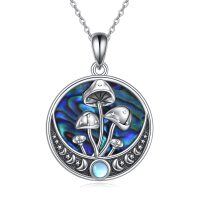 wholesale 925 Sterling Silver Abalone Shell Pendant with Mushrooms and Moonstones Magic Amulet Norse Viking Jewelry for Women Girls Gift 48 Chain Length- Rhodium Plated