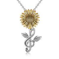 wholesale 925 Sterling Silver Gold Plated Sunflower Treble Clef Pendant Necklace for Women- Rhodium Plated