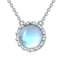 wholesale 925 Sterling Silver Round Rainbow Moonstone Pendant Necklace for Women- Silver Plated