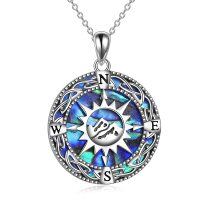 wholesale 925 Sterling Silver Abalone Shell Compass Pendant Necklace for Women Men Graduation s- Rhodium Plated