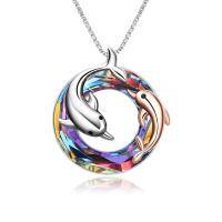 wholesale Sterling Silver Crystal Dolphin Necklace for Women Mother Daughter Gift - rhodium-and-rose-gold-plated- rhodium