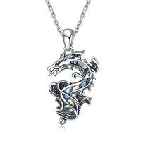 wholesale 925 Sterling Silver Rainbow Abalone Shell Celtic Dragon Pendant Necklace s for Women Men- Rhodium Plated