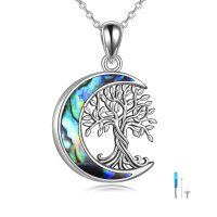wholesale 925 Sterling Silver Crescent Moon & Tree of Life Keepsake Cremation Jewelry Urn Pendant Necklace with Abalone Shell Inlay- Rhodium Plated