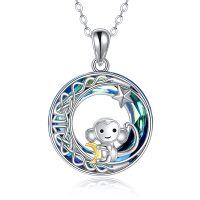 wholesale 925 Sterling Silver Moon & Star Pendant with Swarovski Crystal Monkey Charm Necklaces for Girls and Women Gift Ideas- Rhodium And Gold Plated