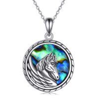 wholesale 925 Sterling Silver Abalone Shell Origami Horse Pendant Necklace for Women Wife Girlfriend- Rhodium Plated