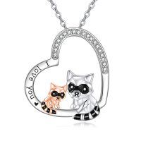 wholesale 925 Sterling Silver Crystal Raccoon Love Heart Pendant Necklace for Women- Rhodium And Rose Gold Plated